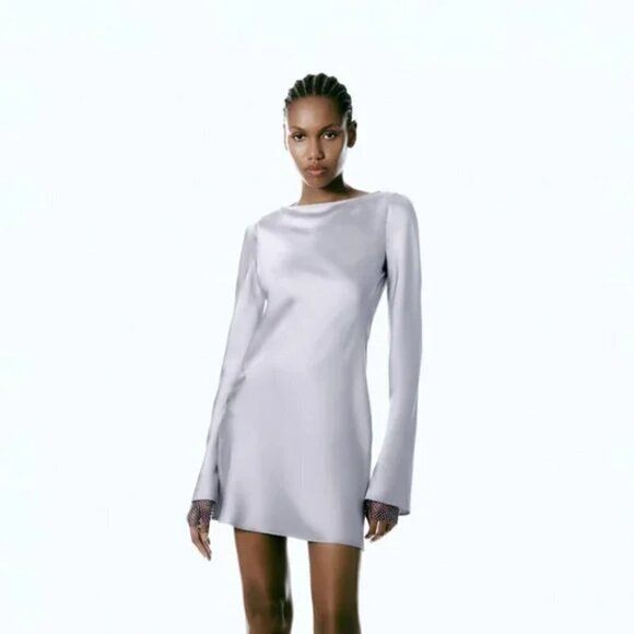 ZARA GRAY SATIN MINI DRESS - Picture 2 of 8